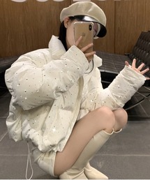 ”キラッと輝く冬コーデ” ラインストーンドット 中綿ショートブルゾン / パファージャケット