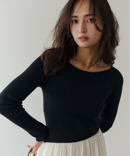 anuans（アニュアンス）の「ボートネックイレギュラーヘムドッキングニットワンピース（ワンピース・レディース・ベージュ/ブラウン/グレー/ブラック×ホワイト・MEDIUM/SMALL）」の12枚目の写真