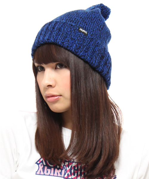 X-girl(エックスガール)の「MIX KNIT CAP(ニットキャップ/ビーニー・レディース・ホワイト/チャコールグレー/ブルー・ONE SIZE)」の5枚目の写真