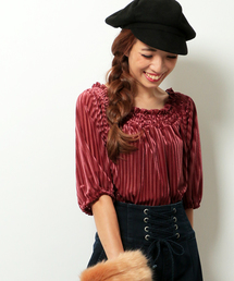 VENCEEXCHANGE | ストライプベロアオフショルダー (Tシャツ/カットソー)