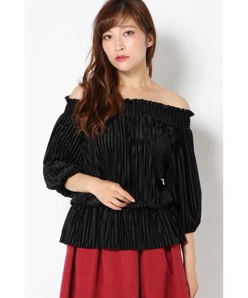 VENCEEXCHANGE（ヴァンスエクスチェンジ）の「ストライプベロアオフショルダー                 （Tシャツ/カットソー・レディース・ブラック/ピンク・MEDIUM）」の2枚目の写真