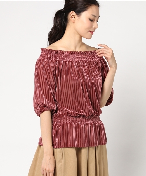 VENCEEXCHANGE（ヴァンスエクスチェンジ）の「ストライプベロアオフショルダー                 （Tシャツ/カットソー・レディース・ブラック/ピンク・MEDIUM）」の11枚目の写真