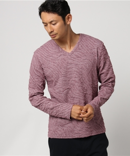 VENCEEXCHANGE(ヴァンスエクスチェンジ)の「MIXジャガード長袖T (Tシャツ/カットソー・メンズ・ホワイト/ダークグレー/ボルドー/ブルー系その他・MEDIUM/LARGE/X-LARGE)」の4枚目の写真