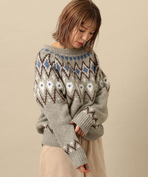 Another Edition（アナザーエディション）の「ノルディックJQ　PO（ニット/セーター・レディース・オフホワイト/ライトグレー・FREE）」の3枚目の写真