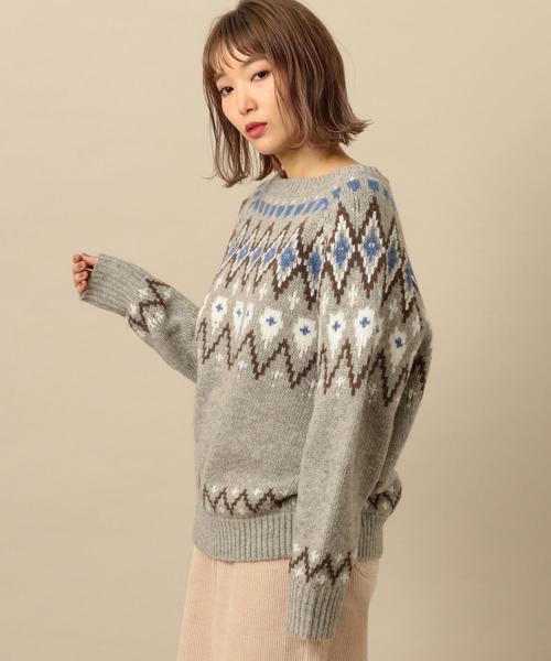 Another Edition（アナザーエディション）の「ノルディックJQ　PO（ニット/セーター・レディース・オフホワイト/ライトグレー・FREE）」の4枚目の写真