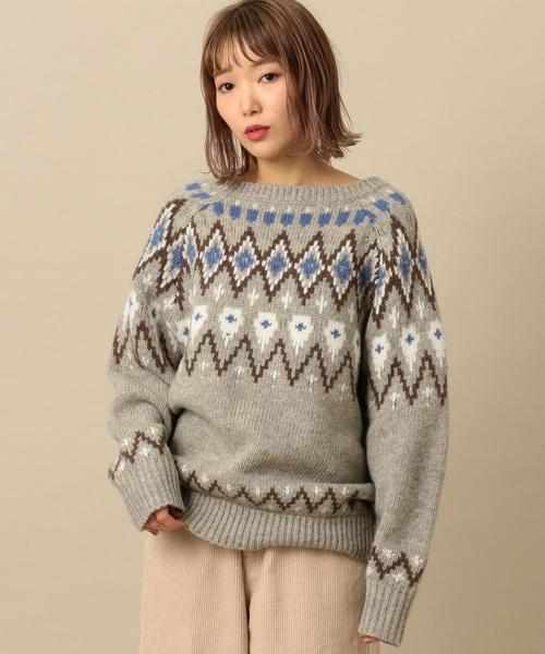 Another Edition（アナザーエディション）の「ノルディックJQ　PO（ニット/セーター・レディース・オフホワイト/ライトグレー・FREE）」の5枚目の写真