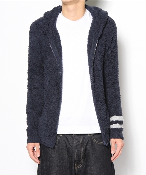 BAREFOOT DREAMS（ベアフットドリームズ）の「C594 Men`s Zip Hoodie with stripe（パーカー・メンズ・ブラック系その他/ネイビー/ブラウン/グレー・SMALL/MEDIUM/LARGE）」の4枚目の写真