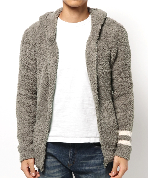 BAREFOOT DREAMS（ベアフットドリームズ）の「C594 Men`s Zip Hoodie with stripe（パーカー・メンズ・ブラック系その他/ネイビー/ブラウン/グレー・SMALL/MEDIUM/LARGE）」の2枚目の写真