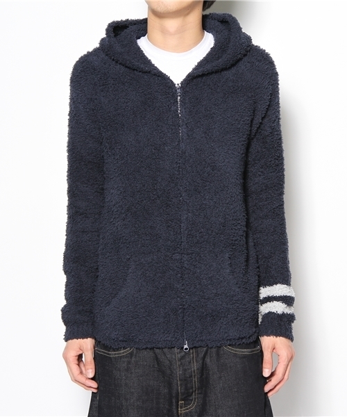 BAREFOOT DREAMS（ベアフットドリームズ）の「C594 Men`s Zip Hoodie with stripe（パーカー・メンズ・ブラック系その他/ネイビー/ブラウン/グレー・SMALL/MEDIUM/LARGE）」の7枚目の写真