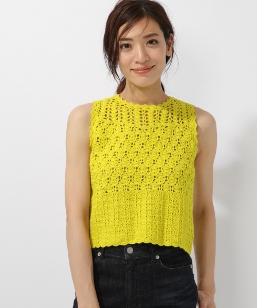 laboratory work(ラボラトリーワーク)の「カギ針ノースリプルオーバー(ニット/セーター・レディース・イエロー/オフホワイト/ブラウン・MEDIUM)」の3枚目の写真