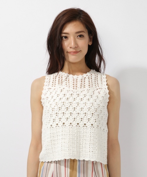 laboratory work(ラボラトリーワーク)の「カギ針ノースリプルオーバー(ニット/セーター・レディース・イエロー/オフホワイト/ブラウン・MEDIUM)」の15枚目の写真