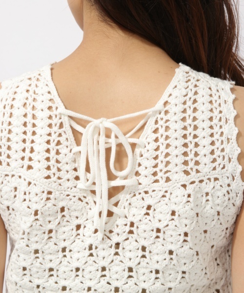 laboratory work(ラボラトリーワーク)の「カギ針ノースリプルオーバー(ニット/セーター・レディース・イエロー/オフホワイト/ブラウン・MEDIUM)」の12枚目の写真