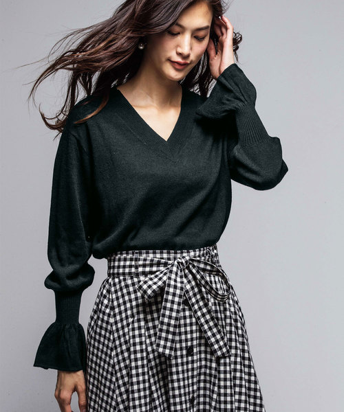 GeeRA(ジーラ)の「カシミヤタッチキャンディスリーブニット(ニット/セーター・レディース・ブラック/パープル/ピンク/イエロー/グリーン/杢グレー・SMALL/LARGE/X-LARGE/XX-LARGE/MEDIUM)」の2枚目の写真