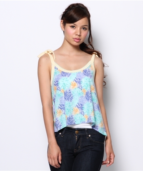 Auntie Rosa（アンティローザ）の「肩リボンFLOWERキャミ（Tシャツ/カットソー・レディース・ブラウン/ピンク/ブルー・FREE）」の4枚目の写真