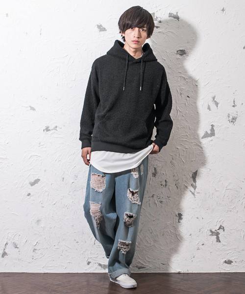 MinoriTY（マイノリティ）の「プードルボアビッグプルパーカー（パーカー・メンズ・ブラック/モカ/グレー/ネイビー・M/L/XL）」の15枚目の写真