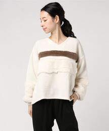 STYLEBLOCK | サカリバ起毛×フェイクファー切り替えVネックプルオーバーカットソー(Tシャツ/カットソー)