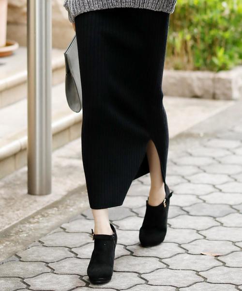 Girly Doll（ガーリードール）の「ハイウエスト スリット リブ ニットスカート（スカート・レディース・ライトグレー/ブラック/ネイビー/カーキ/キャメル/ダークグレー/ボルドー/ブラウン・M/L）」の10枚目の写真