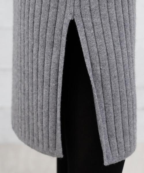 Girly Doll（ガーリードール）の「ハイウエスト スリット リブ ニットスカート（スカート・レディース・ライトグレー/ブラック/ネイビー/カーキ/キャメル/ダークグレー/ボルドー/ブラウン・M/L）」の16枚目の写真