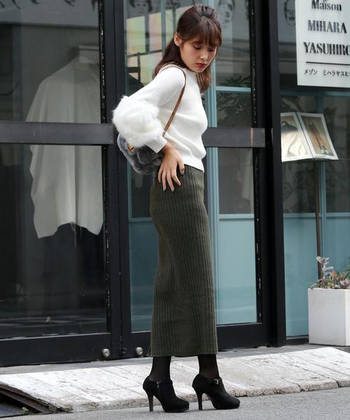 Girly Doll（ガーリードール）の「ハイウエスト スリット リブ ニットスカート（スカート・レディース・ライトグレー/ブラック/ネイビー/カーキ/キャメル/ダークグレー/ボルドー/ブラウン・M/L）」の11枚目の写真