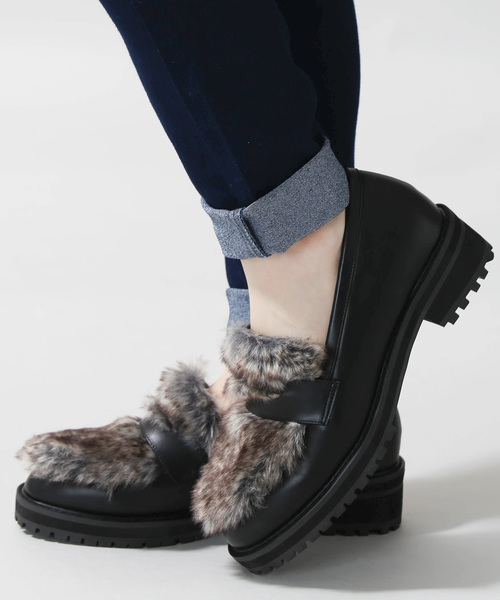 WEGO(ウィゴー)の「WEGO/ファー切替ローファー(ローファー・レディース・ブラック/その他1・MEDIUM/LARGE)」の5枚目の写真