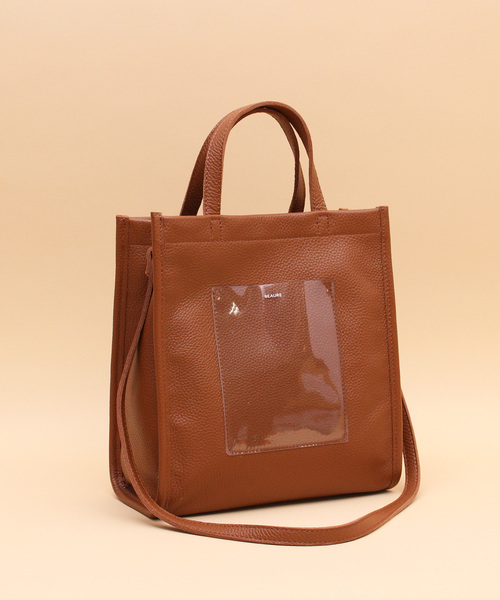 Beau're(ヴュレ)の「BEAURE ヴュレ カウレザー × クリアポケット 2WAY ミニ トートバッグ(トートバッグ・レディース・ブラック/グレー/イエロー/キャメル・FREE)」の2枚目の写真