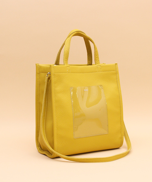 Beau're(ヴュレ)の「BEAURE ヴュレ カウレザー × クリアポケット 2WAY ミニ トートバッグ(トートバッグ・レディース・ブラック/グレー/イエロー/キャメル・FREE)」の4枚目の写真