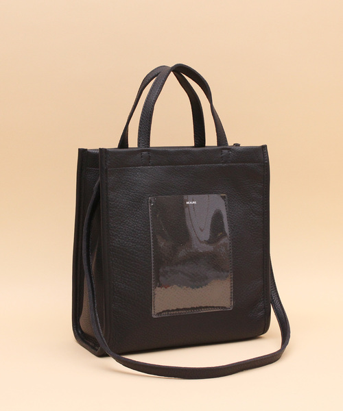 Beau're(ヴュレ)の「BEAURE ヴュレ カウレザー × クリアポケット 2WAY ミニ トートバッグ(トートバッグ・レディース・ブラック/グレー/イエロー/キャメル・FREE)」の3枚目の写真