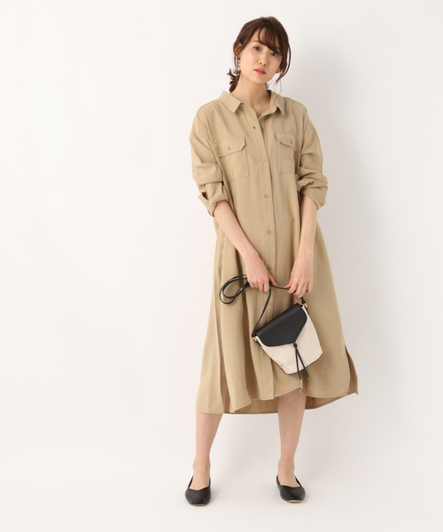GLOBAL WORK（グローバルワーク）の「ミリタリーシャツワンピ/821966（ワンピース・レディース・ベージュ/カーキ・MEDIUM/LARGE）」の3枚目の写真