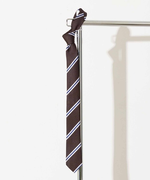 Quit Running(クイトランニング)の「ピュアシルク100% レジメンタルストライプ シルクネクタイ ナロータイ(ネクタイ・メンズ・ネイビー/ブラウン/シルバー/ブラウン系その他/シルバー系その他/ライトブルー/ブルー系その他/ライトブラウン/ブルー系その他2・FREE)」の2枚目の写真