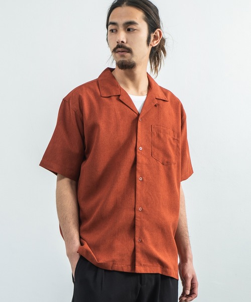 Rocky Monroe(ロッキーモンロー)の「ポリトロオープンカラーシャツ 開襟シャツ(シャツ/ブラウス・メンズ・ブラック/ベージュ/オリーブ/オレンジ・M/L/XL)」の1枚目の写真