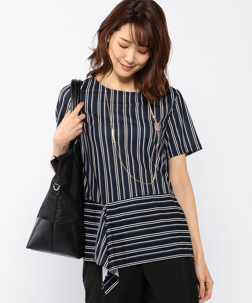 A/C DESIGN BY ALPHA CUBIC(エーシーデザインバイアルファキュービック)の「ストライプチュニック(Tシャツ/カットソー・レディース・ブラック/ネイビー/オフホワイト・M size/L size)」の3枚目の写真