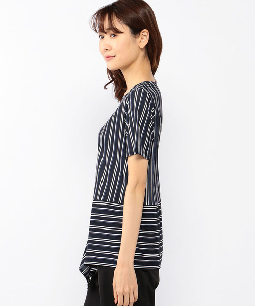 A/C DESIGN BY ALPHA CUBIC(エーシーデザインバイアルファキュービック)の「ストライプチュニック(Tシャツ/カットソー・レディース・ブラック/ネイビー/オフホワイト・M size/L size)」の4枚目の写真
