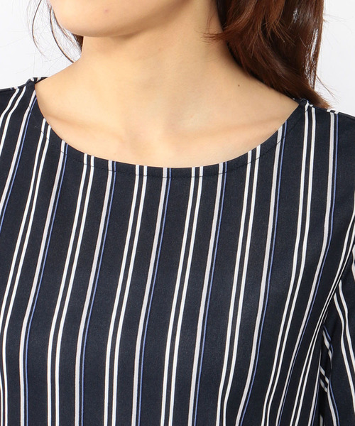 A/C DESIGN BY ALPHA CUBIC(エーシーデザインバイアルファキュービック)の「ストライプチュニック(Tシャツ/カットソー・レディース・ブラック/ネイビー/オフホワイト・M size/L size)」の6枚目の写真
