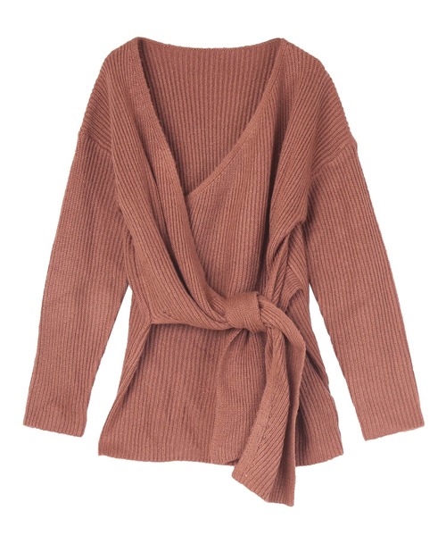 UR'S(ユアーズ)の「フロントリボンニットトップス(ニット/セーター・レディース・ブラウン系その他/ベージュ/アイボリー/チャコール/ブラック・M/S/L)」の4枚目の写真