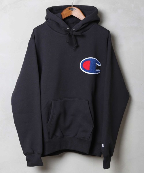 Champion(チャンピオン)の「【CHAMPION/チャンピオン】サガラワッペン付き ビッグシルエット ロゴプルオーバーパーカー ユニセックスサイジング C3-E127(パーカー・メンズ・ネイビー/ブラック/ホワイト・X-LARGE/MEDIUM/LARGE)」の4枚目の写真