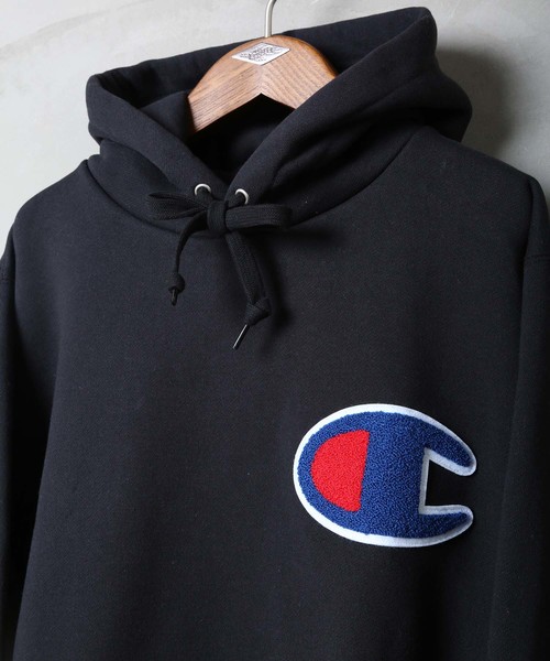 Champion(チャンピオン)の「【CHAMPION/チャンピオン】サガラワッペン付き ビッグシルエット ロゴプルオーバーパーカー ユニセックスサイジング C3-E127(パーカー・メンズ・ネイビー/ブラック/ホワイト・X-LARGE/MEDIUM/LARGE)」の5枚目の写真