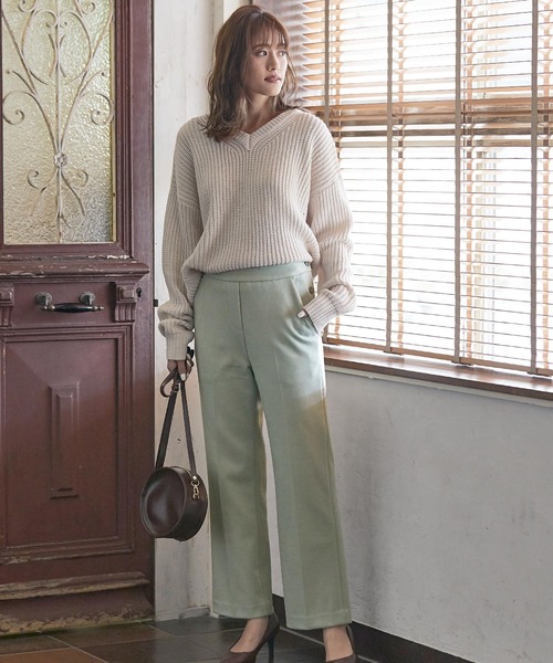 KOBE LETTUCE（コウベレタス）の「センタープレスサイドボタンフェイクウールストレートパンツ（その他パンツ・レディース・アイボリー/ミント/ブルー/ブラウン系その他・SM）」の12枚目の写真