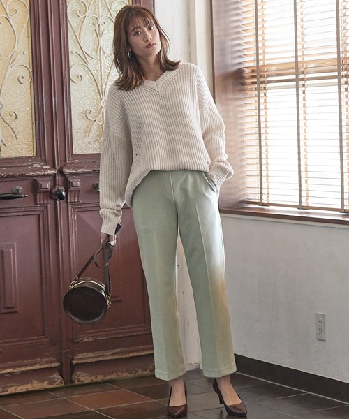 KOBE LETTUCE（コウベレタス）の「センタープレスサイドボタンフェイクウールストレートパンツ（その他パンツ・レディース・アイボリー/ミント/ブルー/ブラウン系その他・SM）」の9枚目の写真