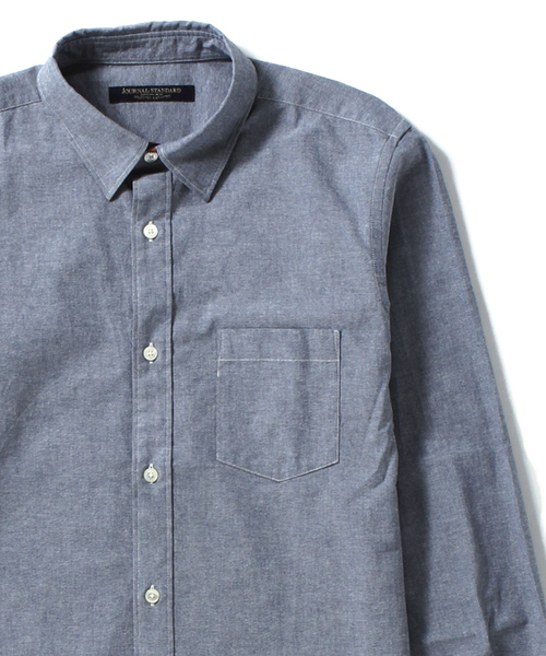 JOURNAL STANDARD（ジャーナルスタンダード）の「レザーパイピングシャンブレーレギュラーカラーシャツ #●（シャツ/ブラウス・メンズ・ホワイト/ブルー/ネイビー・MEDIUM/SMALL/LARGE）」の5枚目の写真