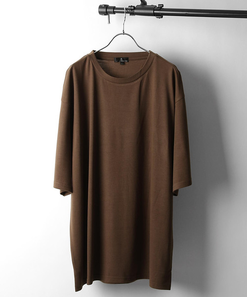 ZIP FIVE（ジップファイブ）の「【ZIP FIVE】T/Rビッグシルエット5分袖Tシャツ（Tシャツ/カットソー・メンズ・ホワイト/ブラック/ダークグリーン/ベージュ/パープル/ネイビー/ブラウン/グレー/カーキ/スモークピンク/ワイン/グレイッシュブルー/チャコール・MEDIUM/LARGE）」の6枚目の写真