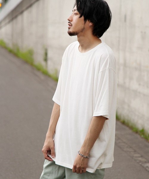 ZIP FIVE（ジップファイブ）の「【ZIP FIVE】T/Rビッグシルエット5分袖Tシャツ（Tシャツ/カットソー・メンズ・ホワイト/ブラック/ダークグリーン/ベージュ/パープル/ネイビー/ブラウン/グレー/カーキ/スモークピンク/ワイン/グレイッシュブルー/チャコール・MEDIUM/LARGE）」の2枚目の写真