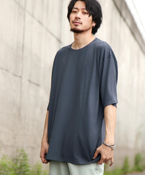 ZIP FIVE（ジップファイブ）の「【ZIP FIVE】T/Rビッグシルエット5分袖Tシャツ（Tシャツ/カットソー・メンズ・ホワイト/ブラック/ダークグリーン/ベージュ/パープル/ネイビー/ブラウン/グレー/カーキ/スモークピンク/ワイン/グレイッシュブルー/チャコール・MEDIUM/LARGE）」の5枚目の写真