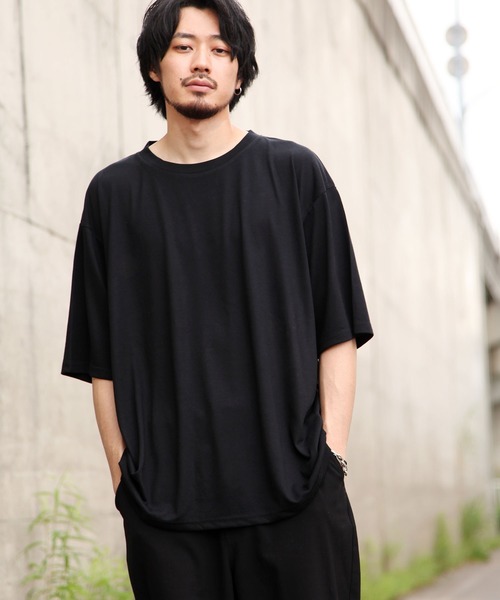 ZIP FIVE（ジップファイブ）の「【ZIP FIVE】T/Rビッグシルエット5分袖Tシャツ（Tシャツ/カットソー・メンズ・ホワイト/ブラック/ダークグリーン/ベージュ/パープル/ネイビー/ブラウン/グレー/カーキ/スモークピンク/ワイン/グレイッシュブルー/チャコール・MEDIUM/LARGE）」の3枚目の写真