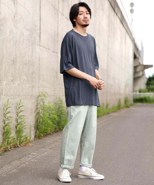 ZIP FIVE（ジップファイブ）の「【ZIP FIVE】T/Rビッグシルエット5分袖Tシャツ（Tシャツ/カットソー・メンズ・ホワイト/ブラック/ダークグリーン/ベージュ/パープル/ネイビー/ブラウン/グレー/カーキ/スモークピンク/ワイン/グレイッシュブルー/チャコール・MEDIUM/LARGE）」の21枚目の写真