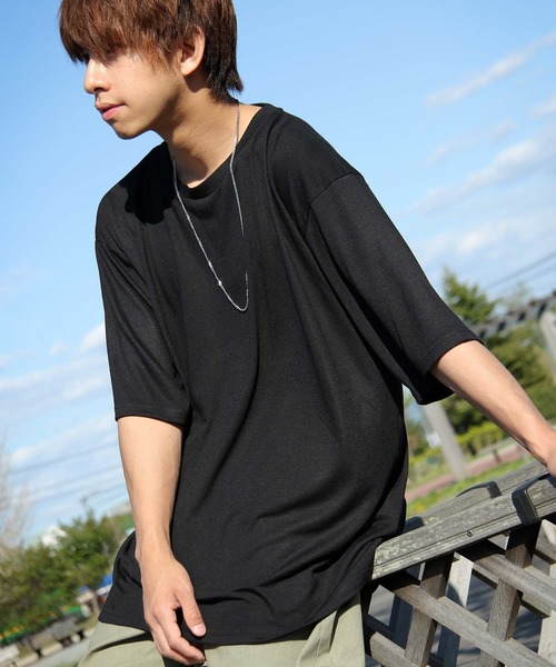 ZIP FIVE（ジップファイブ）の「【ZIP FIVE】T/Rビッグシルエット5分袖Tシャツ（Tシャツ/カットソー・メンズ・ホワイト/ブラック/ダークグリーン/ベージュ/パープル/ネイビー/ブラウン/グレー/カーキ/スモークピンク/ワイン/グレイッシュブルー/チャコール・MEDIUM/LARGE）」の18枚目の写真