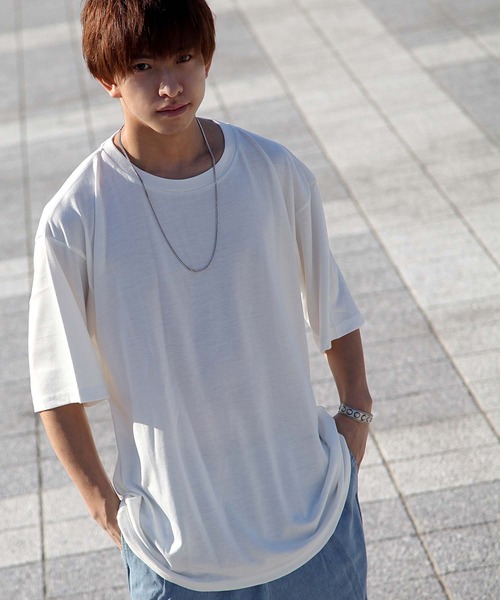 ZIP FIVE（ジップファイブ）の「【ZIP FIVE】T/Rビッグシルエット5分袖Tシャツ（Tシャツ/カットソー・メンズ・ホワイト/ブラック/ダークグリーン/ベージュ/パープル/ネイビー/ブラウン/グレー/カーキ/スモークピンク/ワイン/グレイッシュブルー/チャコール・MEDIUM/LARGE）」の19枚目の写真