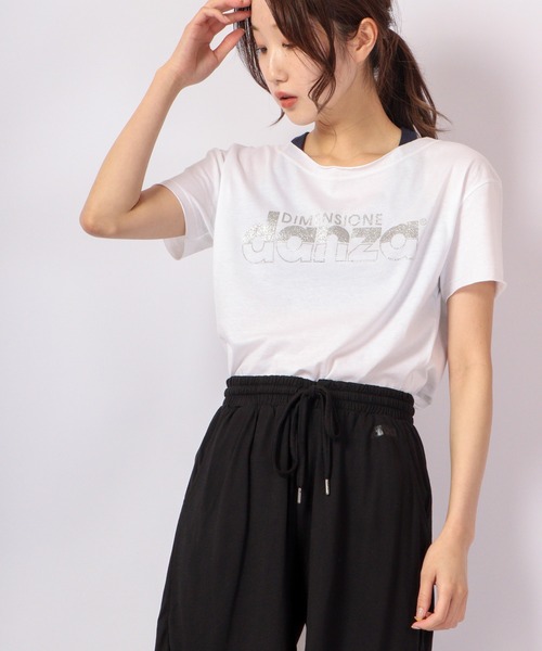 DIMENSIONE danza(ディメンシオーネ ダンツァ)の「ラメロゴストーンカットソー(Tシャツ/カットソー・レディース・ホワイト/グレー/ブラック/イエロー/ネイビー/レッド/スモークピンク・MEDIUM/SMALL/X-SMALL)」の11枚目の写真