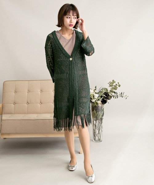MILLION CARATS(ミリオンカラッツ)の「【WEB限定商品】透かし編みロングカーディガン(カーディガン/ボレロ・レディース・ブラック/ベージュ/ブラウン/グリーン・FREE)」の8枚目の写真