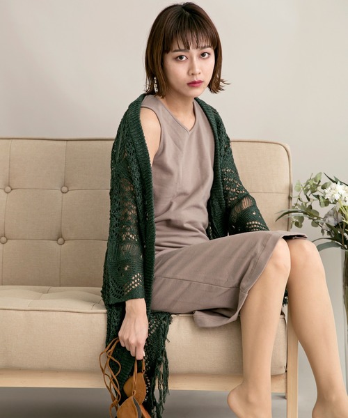 MILLION CARATS(ミリオンカラッツ)の「【WEB限定商品】透かし編みロングカーディガン(カーディガン/ボレロ・レディース・ブラック/ベージュ/ブラウン/グリーン・FREE)」の10枚目の写真