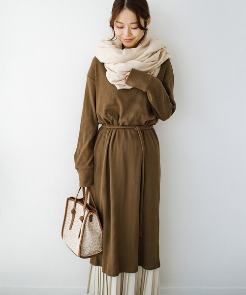 楽ちん便利な今っぽ 女っぽベルト付きカットソーリブワンピース ワンピース セール Haco ハコ のファッション